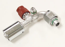 #8 90 Female Oring Fitting with Top R-134a 16mm Discharge and Left Side 10mm Switch Port
